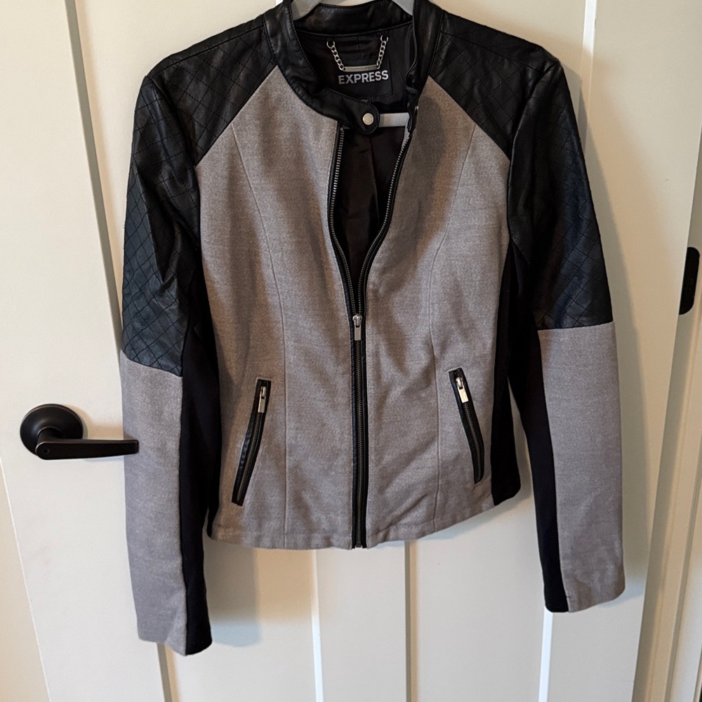 Express Leather Quilted Black and Gray Jacket